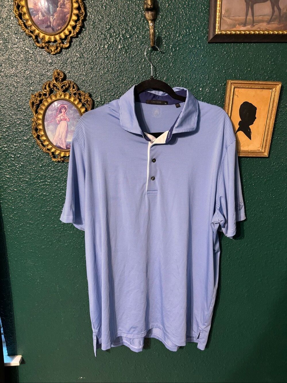 Greyson Striped Golf Blue Polo Sz XL